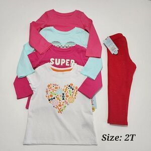 Toddler Girls 2T Long / Short Sleeves Tee & 1 Cozy Red Leggings